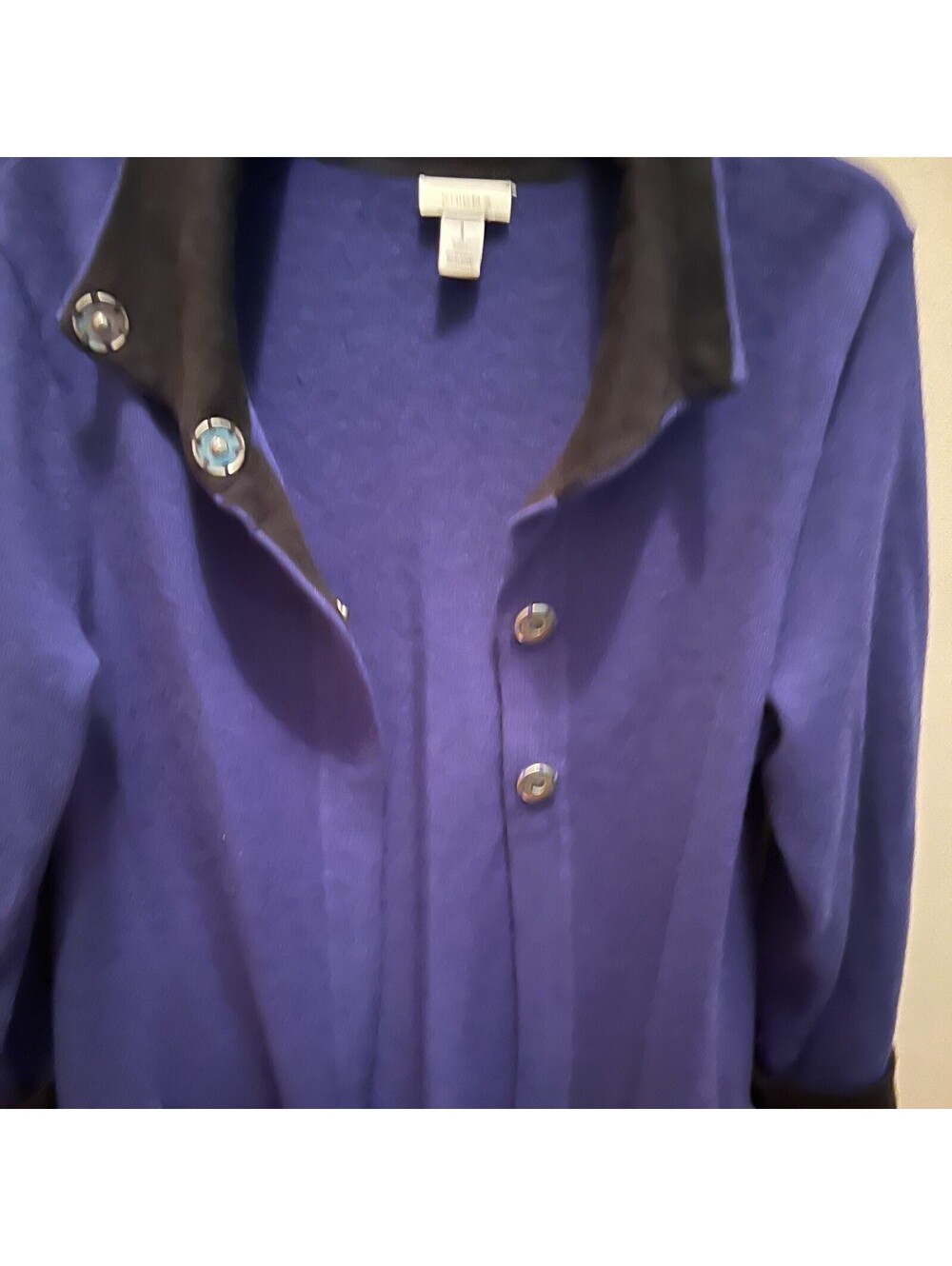 Chico's 1 WoolLongCardiganSweater Coat Navy BlueBlack Collar
